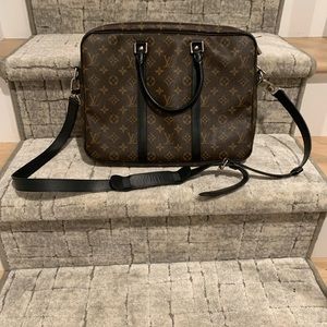 LOUIS VUITTON Porte-Documents Voyage PM Monogram Macassar Briefcase!